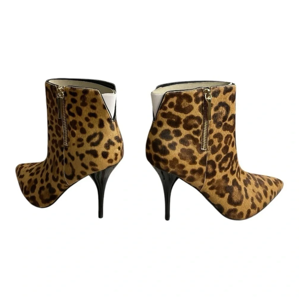Marc Fisher LTD MLFaye Brown Calf Hair Leopard Booties Side Zipper Women 9.5M